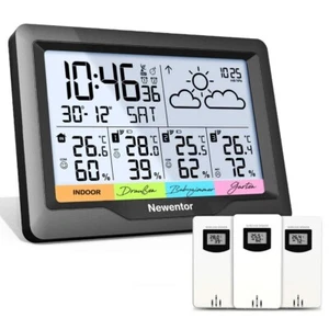 Wetterstation Funk mit 3 Außensensoren Innen Außen Luftfeuchtigkeit Thermometer - Bild 1 von 8