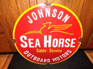MOTORES FUERABORDA JOHNSON SEAHORSE ADV. VINTAGE 24 pulgadas SIGNO METAL PORCELANA C-15 - Imagen 1 de 6