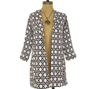 HARLOWE & GRAHAM Popover Jacket Size XS S M Geo Print Oversized Black Ivory B39 - Picture 1 of 5