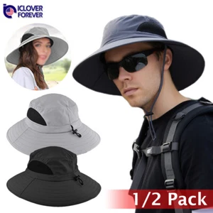 Unisex Sun Hat Wide Brim Bucket Boonie Cap Waterproof Fishing Hiking Men Women - Picture 1 of 23