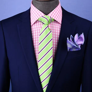Green & Pink Stripe Sexy 3" Necktie Business Formal Elegance For Smart Men's Ego - Picture 1 of 6