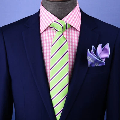 Green & Pink Stripe Sexy 3" Necktie Business Formal Elegance For Smart Men's Ego - Image 1 of 4