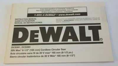 Sierra circular inalámbrica DeWalt 20V manual de instrucciones DCS391 DCS393 en 3 idiomas Foto 1 de 4