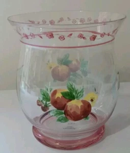 Pfaltzgraff Delicious Apple & Cherries 6.5" Glass Hurricane Candle Holder Vase - Picture 1 of 11