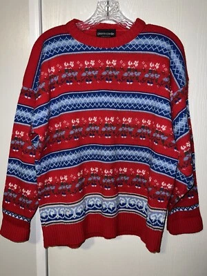 Vintage Pierre Cardin Sweater 80s Vibe Colorful Red Blue Green White Size Medium - Image 1 of 4
