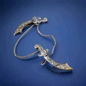 Spilla maglione catena pugnale spada argento sterling 925 vintage - Foto 1 di 5