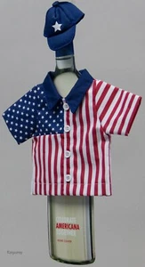 Celebrate Americana Together Flag Shirt & Baseball Cap Wine Bottle Cover NWT - Picture 1 of 1