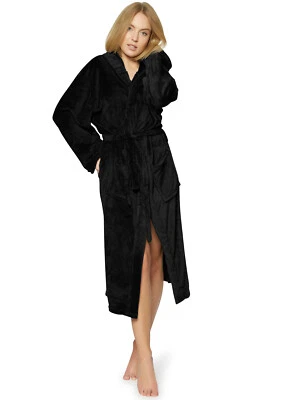 DAMEN BADEMANTEL KUSCHEL MIKROFASER KAPUZE NEU SCHWARZ GR. 4XL   (1484-VZ - Bild 1 von 4