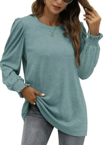 Womens Long Sleeve Top Fall Ruffle Puff Sleeve Cute Tunic Shirt Dressy - 3XL - Picture 1 of 4