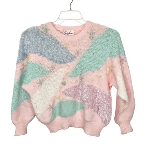 Vintage Jaclyn Smith Pastels pink Sweater Size S floral pearls embroidered - Picture 1 of 12