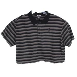 Hot Topic Cropped Polo Shirt RIP Black & Gray Stripe Coffin Oversized Large - Picture 1 of 8