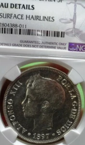 Certificada NGC AU, ALFONSO XIII, 5 Pesetas, 1897 *18-97, Ag. - Bild 1 von 2