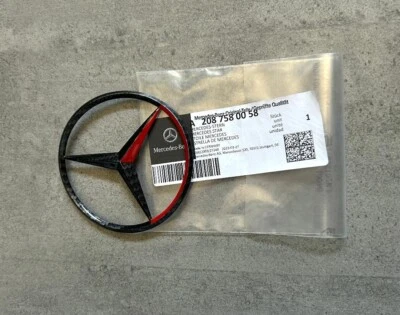 Mercedes-Benz E55 AMG Sedan 99-02 Red & Black Carbon Fiber Trunk Emblem OEM Star - Image 1 of 4