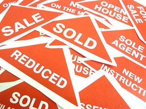 Property Sales Labels Red Large Triangles Estate & Letting Agents Stickers - Picture 1 of 57