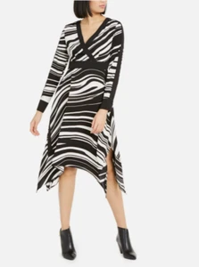 Alfani Women's Marble Print Long Sleeve V Neck Handkerchief Hem Dress Size 8 - Picture 1 of 2