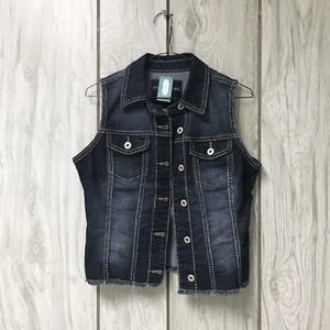 Maurices Women Dark Blue Wash Stretch Denim Button-Up Sleeveless Vest S - Picture 1 of 3