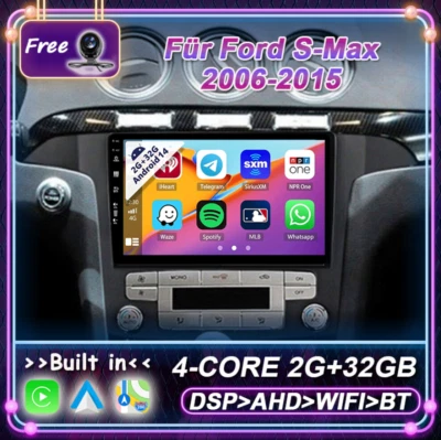 9" Für Ford S-Max 2006-2015 Autoradio Android 14 Stereo GPS Navi AUX WIFI DAB+BT - Bild 1 von 4