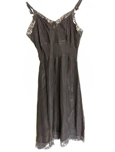Vtg 30s 40s Trillium Underthings Bur-Mil Full Slip Gown Rayon Black 32 Negligee - Picture 1 of 4