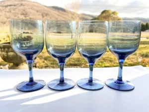 4er Set Vintage Noritake Aussichtspunkt blau 5 3/4" Kristall Weinglas - Bild 1 von 8