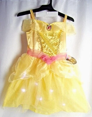 Disney Light-Up BELLE Yellow Ballgown+Hair Clip Dress-Up Costume **Choose Size** - Image 1 of 3