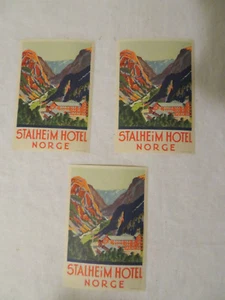 Vtg Lot of 3 Stalheim Hotel Norge Norway Original Luggage Labels - Picture 1 of 3