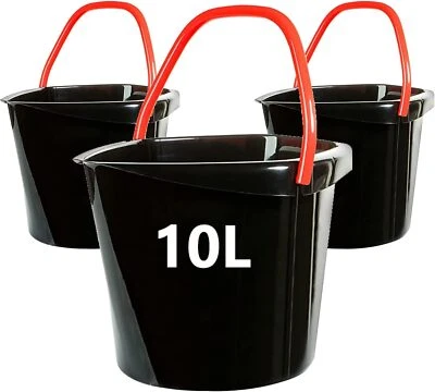 3er Set Putzeimer 10 L Plastikeimer eckiger Rand + Ausguss Kunststoff schwarz - Bild 1 von 4