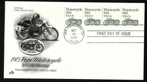 #1899 5c Pope Motorcycle 1913- ArtCraft FDC Plt # 1 Coil (4) with Line Pair - Picture 1 of 3