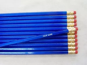 24 Hexagon "Blue" Metallic Painted Personalized Pencils - Picture 1 of 1