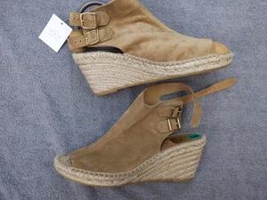 Kanna Shoes Womens Size 8 Tan Suede Wedge Espadrille Sandals Buckle Spain 4561 - Picture 1 of 8