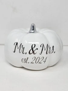 Martha Stewart Mr & Mrs Est 2024 Pumpkin Winter White Silver Fall Decor 6.5" New - Picture 1 of 5