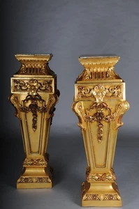 Paar (2) prächtige goldene Säulen/Pedestal, Massivholz, 20. Jahrhundert - Bild 1 von 15