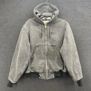 Vtg Carhartt Hooded Jacket JF885 LRG Black Flannel Lined 80s Canvas Workwear - Picture 1 of 14