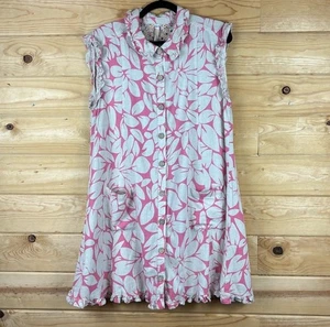 Uncle Frank Swing-Kleid Leinenmischung rosa bedruckt Knopfleiste Damengröße Large - Bild 1 von 5