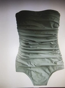 NEW 6 J Crew Ruched Bandeau, Halter One-Piece Swimsuit Dark Olive Green Swimwear - Picture 1 of 6