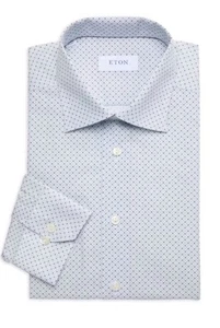 Camicia elegante slim fit Eton 38 15 blu stampa geometrica nuova! - Foto 1 di 6