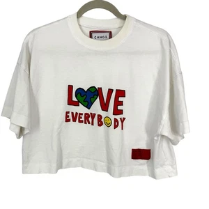 CHNGE Love Everybody Crop Tee Größe M Kurzarm weiß bunt grafisch - Bild 1 von 11