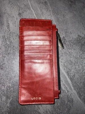 Cartera Lodis Portatarjetas Pequeño Cuero Rojo Cremallera Bolsillo Viaje Minimalista Foto 1 de 3
