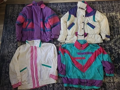BUNDLE Vintage Neon Jacket Pink Purple Ski Puffer Windbreaker 80's 90's Reseller - Image 1 of 4