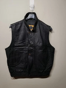 Vintage John F Gee Leather Waistcoat Gilet Vest Large Black Heavy Biker Utility  - Picture 1 of 18