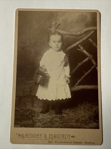 Tarjeta de gabinete Little Maude Stearns de la década de 1880 foto de colección cesta victoriana misa de Boston - Imagen 1 de 8