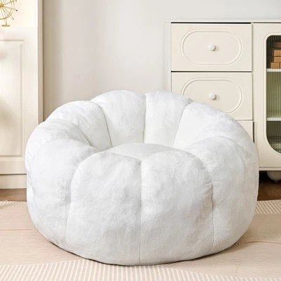 Bean Bag Chairs for Adults, Faux Fur Reading Chair with Petal Arm 36" White - Image 1 of 4