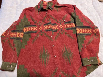Orvis Red,Gold,Green Long Sleeve Southwestern Aztec Blanket Shirt Men's Size XL - Image 1 of 4