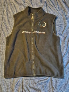 Vtg Harley Davidson Fleece Vest Men Black 2XL* Full Zip Motorcycle Biker Tulsa - Picture 1 of 9