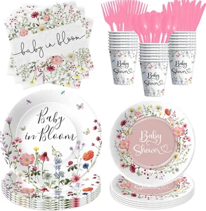 Floral Baby Shower Decorations Tableware Girl - Wildflower Baby in Bloom Baby - Picture 1 of 12