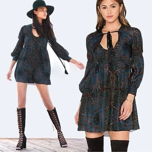 Revolve Rachel Zoe Silk Liridona Mini Dress Blue Size 2 XS V Neck Plunge Ruffle - Picture 1 of 16