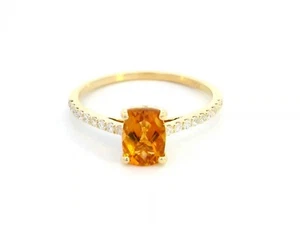 18K Yellow Gold Cushion-Cut Citrine Ring with Diamond Accent - Picture 1 of 6