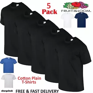 5 PACK FRUIT OF THE LOOM BLACK MENS PLAIN TEE COTTON T SHIRTS WHOLESALE S-2XL - Picture 1 of 9