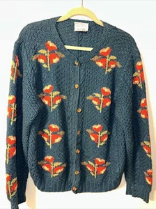 1989 SUSAN BRISTOL VINTAGE HAND KNIT SWEATER FLORAL PRE-OWNED - Bild 1 von 9