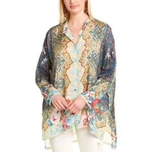 Johnny Was Syble Silk Printed Oversized Button Down Blouse Size S - Picture 1 of 8