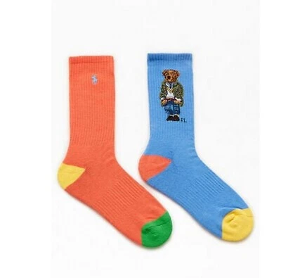 Paquete de 2 calcetines Polo Ralph Lauren Paris Polo Bear para hombre EE. UU. 10-13 azul/multi Foto 1 de 3